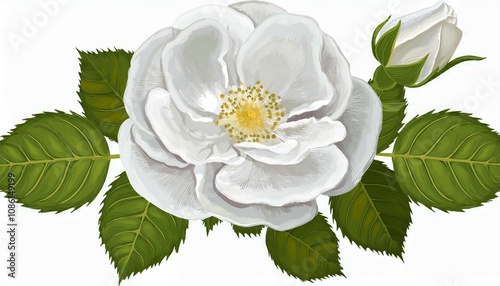 white english rose flower branch isolated on white