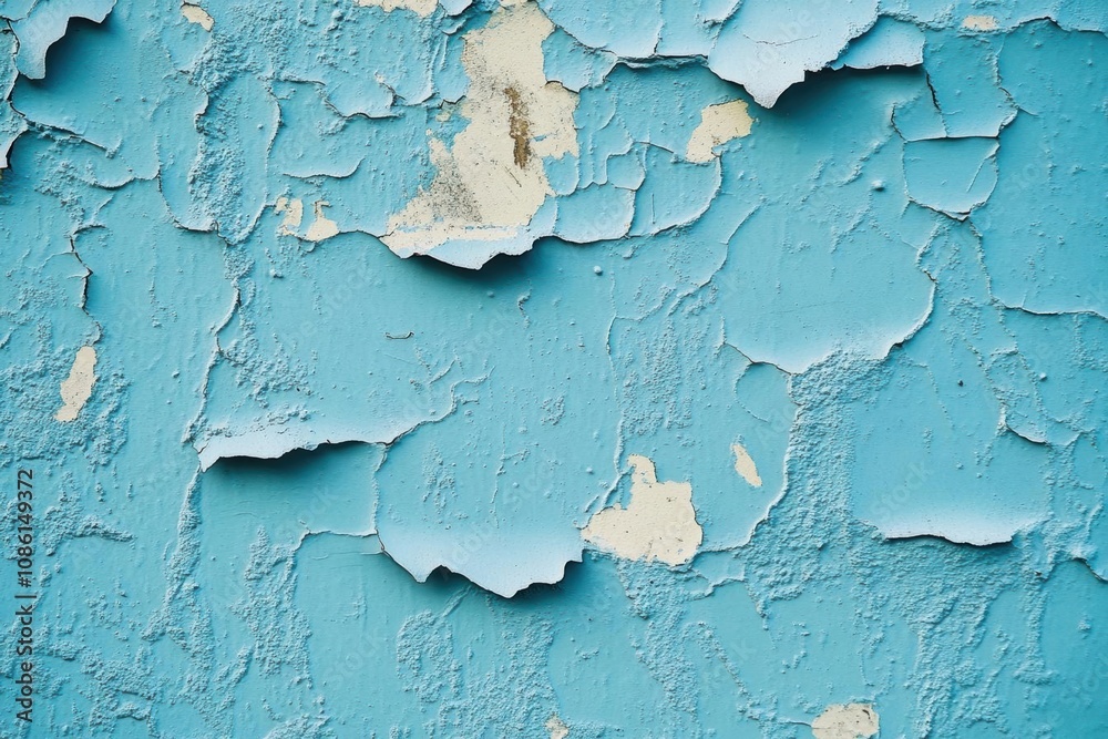 Obraz premium Peeling Blue Paint on a Wall - A Textured Abstract