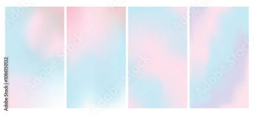 Elegant blue, purple and pink sky backdrop set. Pastel summer hues in a soft vector design. Abstract trendy blurred gradient background set with a light, minimal feel