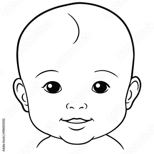Cute baby face outline coloring page for kids