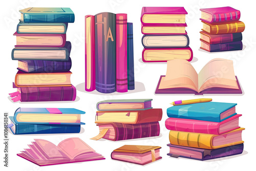 Wallpaper Mural collection of books variety of colors and sizes. books piled on top of each other, with open to reveal pages inside. Concept knowledge and learning. back to school transparent background Torontodigital.ca