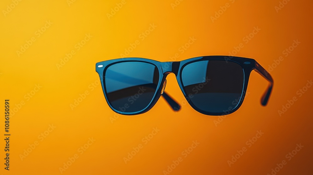Sunglasses on a yellow background with a shadow of a pair of sunglasses, travel Sunglasses on a yellow background with a shadow of a pair of sunglasses, travel