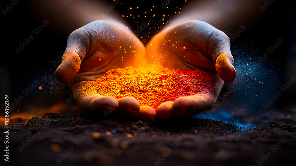 Vibrant colored powders burst in the hands of festival-goers as they joyfully celebrate a lively cultural event outdoors Vibrant colored powders burst in the hands of festival-goers as they joyfully celebrate a lively cultural event outdoors
