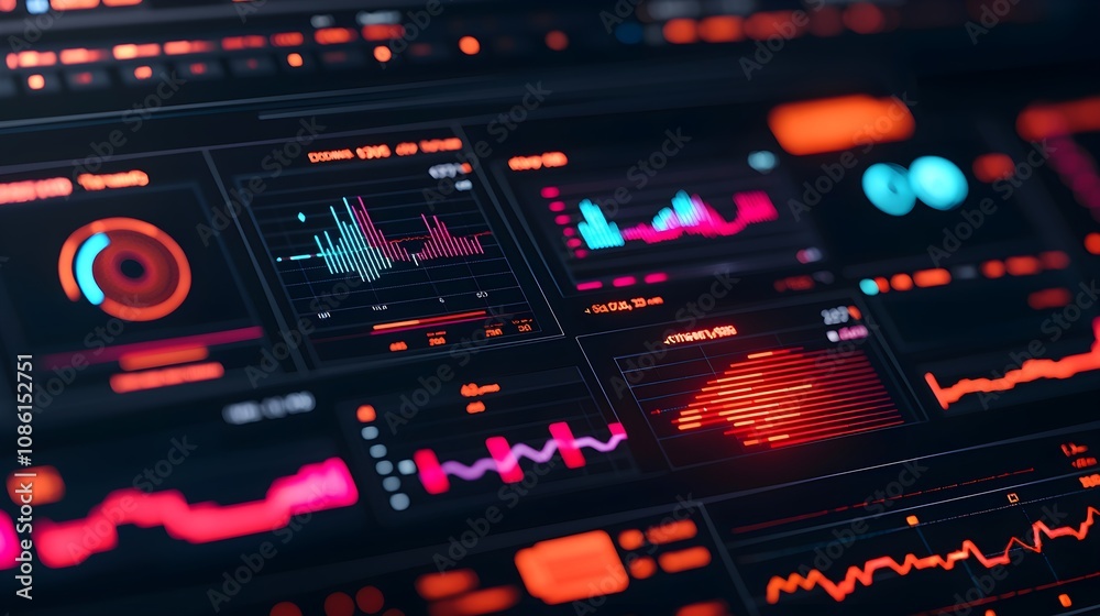 Digital Interface with Red and Blue Graphs Digital Interface with Red and Blue Graphs