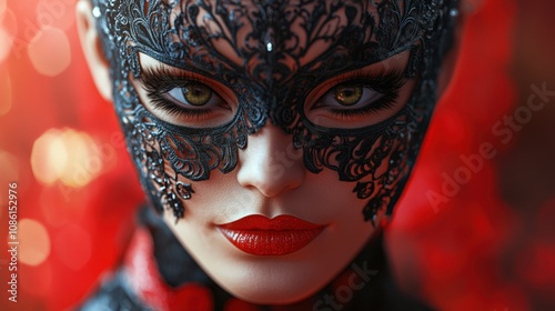 Mystical Elegance: A Close-Up of a Masked Beauty