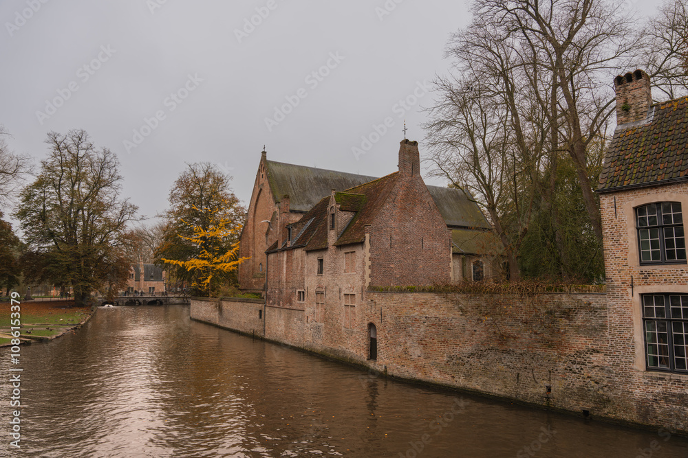 Fototapeta premium Bruges canals in Bruges, Belgium. West Flemish. West Flanders. Water reflection.