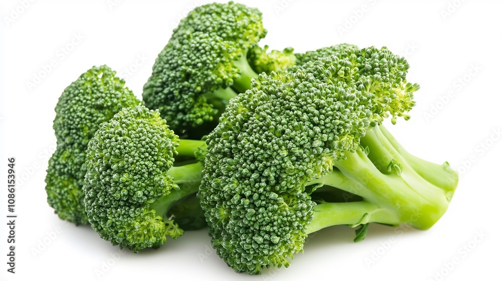 Fresh Broccoli Florets on White Background Fresh Broccoli Florets on White Background