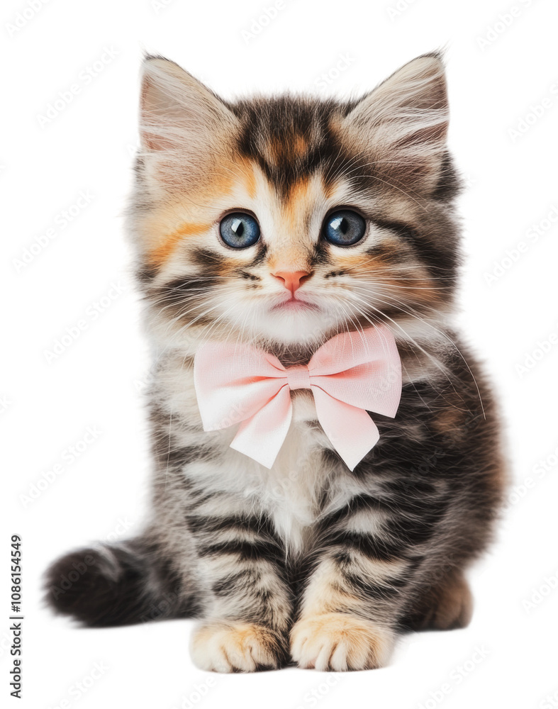 Fototapeta premium PNG Adorable kitten wearing a pink bow tie indoors