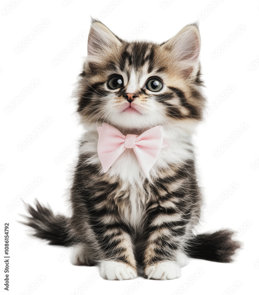 PNG Cute kitten with a pink bowtie sitting calmly PNG Cute kitten with a pink bowtie sitting calmly