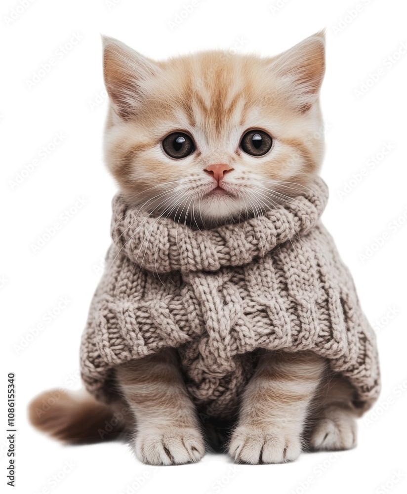 PNG Cute kitten in a cozy sweater sitting indoors PNG Cute kitten in a cozy sweater sitting indoors
