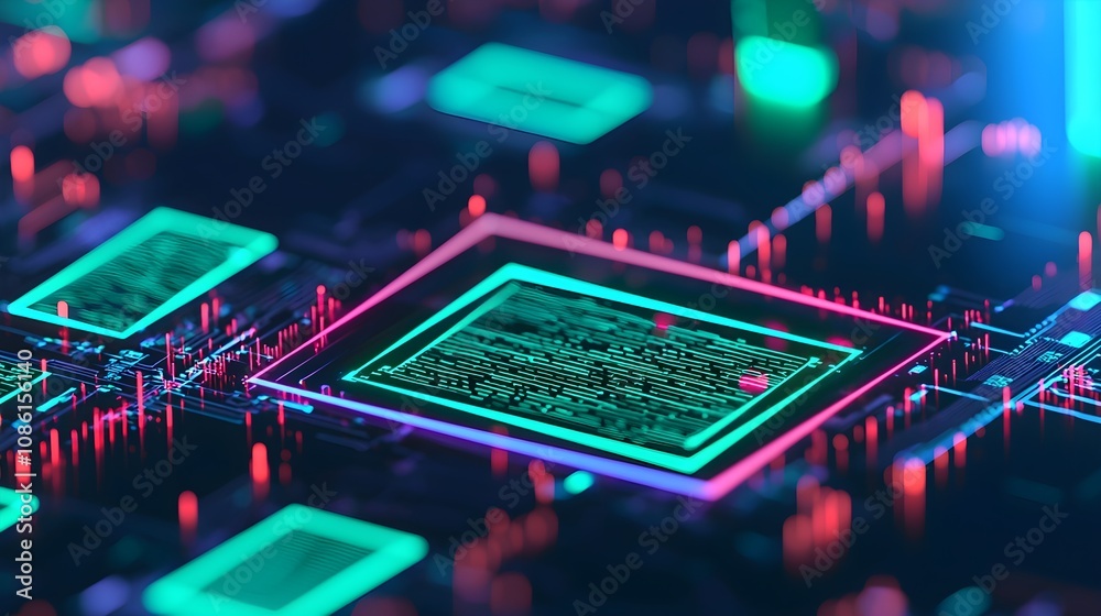 Obraz premium Abstract Neon Circuit Board