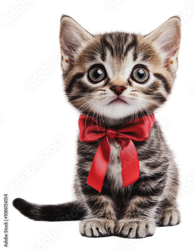 PNG Adorable kitten wearing a red bowtie indoors