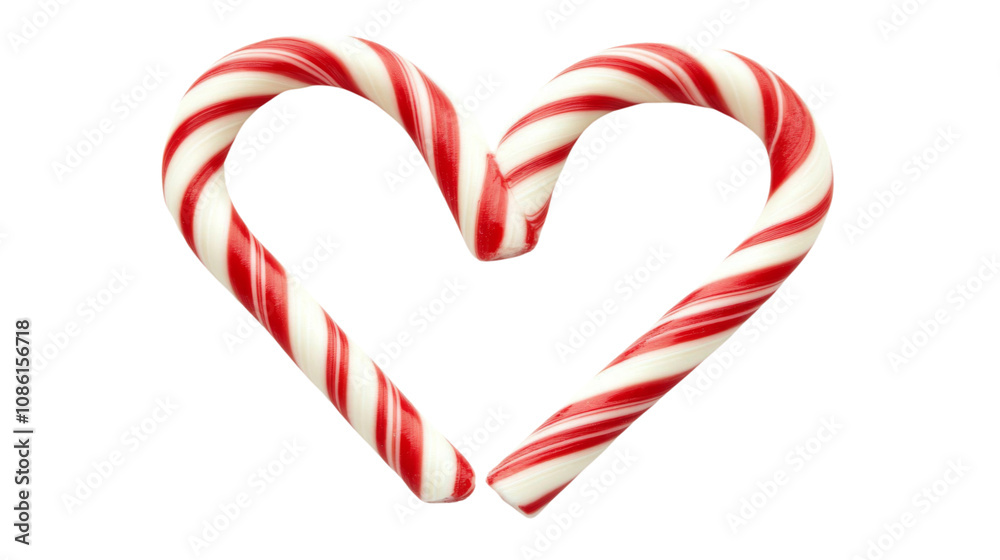 Two red and white candy canes crossed to form a heart shape transparent background Two red and white candy canes crossed to form a heart shape transparent background