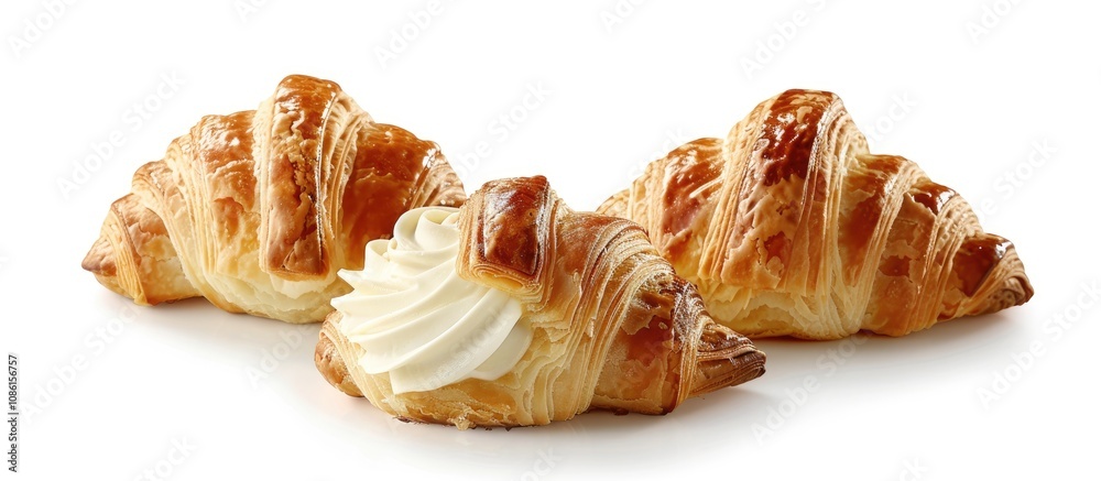 Delicious Croissant with Cream Isolated on White