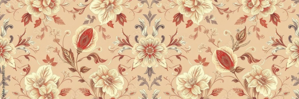 Fototapeta premium Luxurious floral pattern featuring intricate royal motifs in a seamless design, seamless, classic
