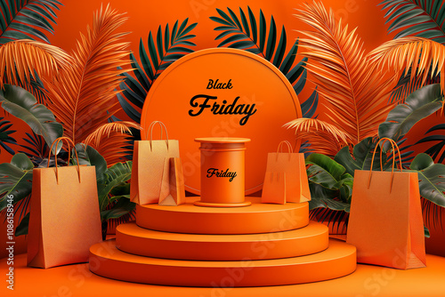 A display of bags and a container with the words Black Friday written on it