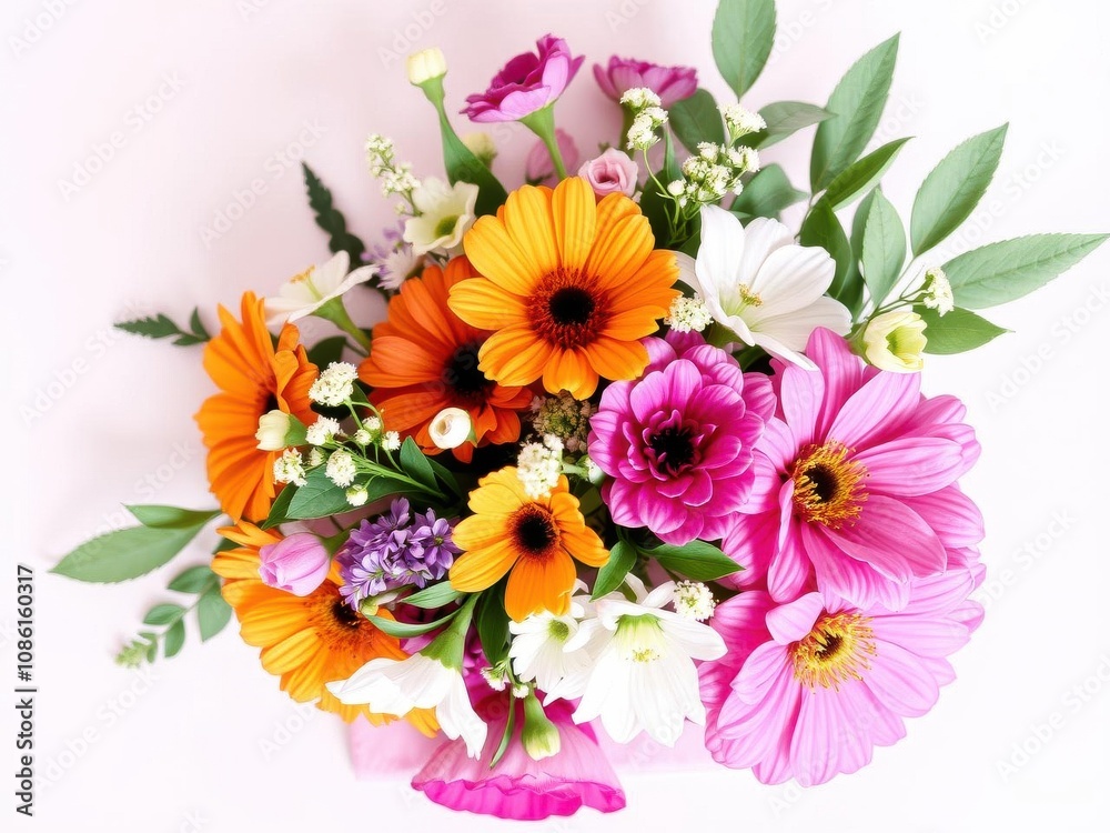 Vibrant spring flowers blooming on a textured paper background, beauty, fresh Vibrant spring flowers blooming on a textured paper background, beauty, fresh