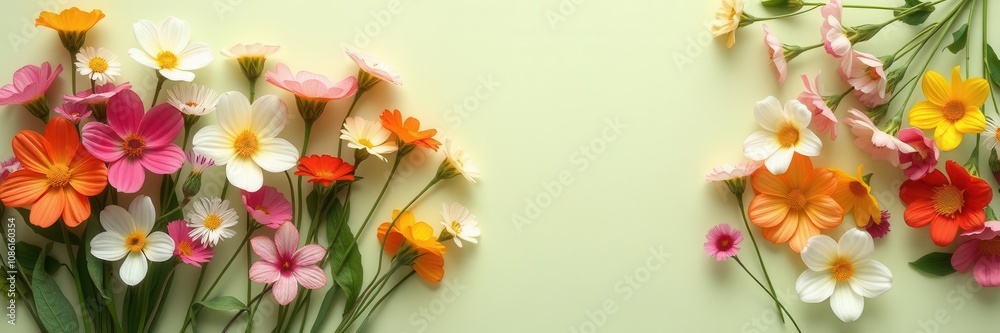 Fototapeta premium Vibrant spring flowers in full bloom on delicate paper background, soft, decor