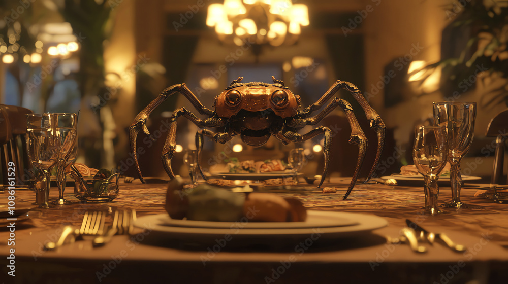 A whimsical table centerpiece with tiny limbs standing in a warm dining room filled with elegant decor A whimsical table centerpiece with tiny limbs standing in a warm dining room filled with elegant decor