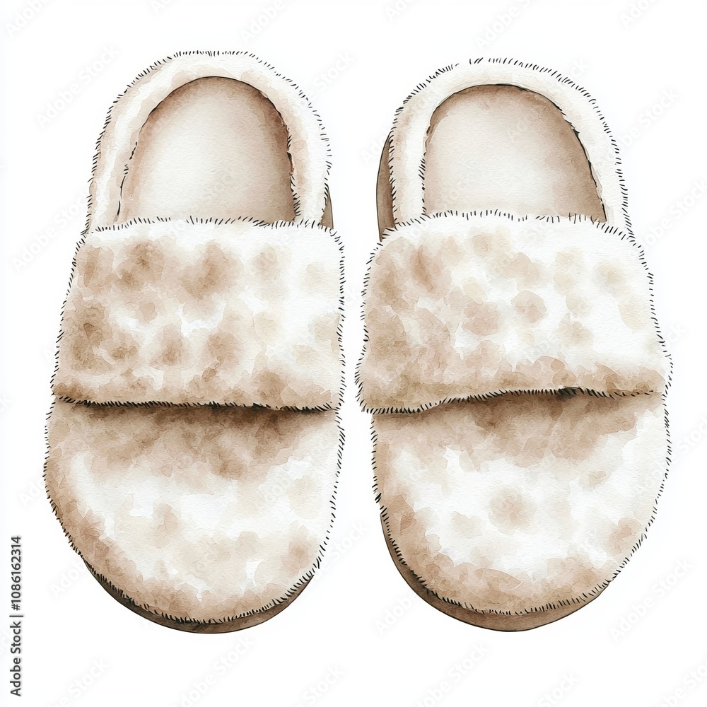 Cozy and stylish fluffy slippers designed for ultimate comfort at home. white background Cozy and stylish fluffy slippers designed for ultimate comfort at home. white background