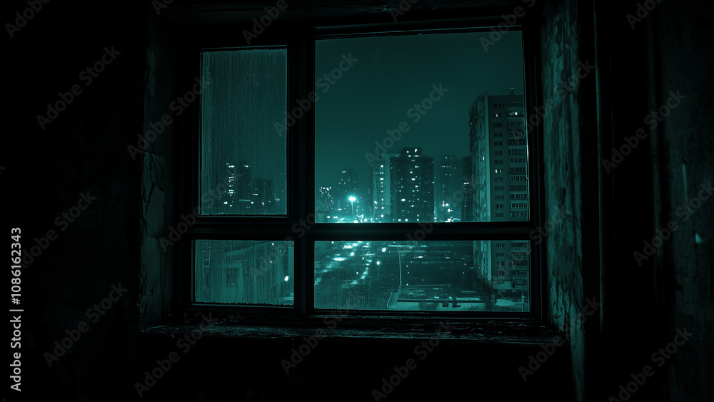 Neon Dreams: A Cyberpunk Cityscape from a Highrise Window Neon Dreams: A Cyberpunk Cityscape from a Highrise Window