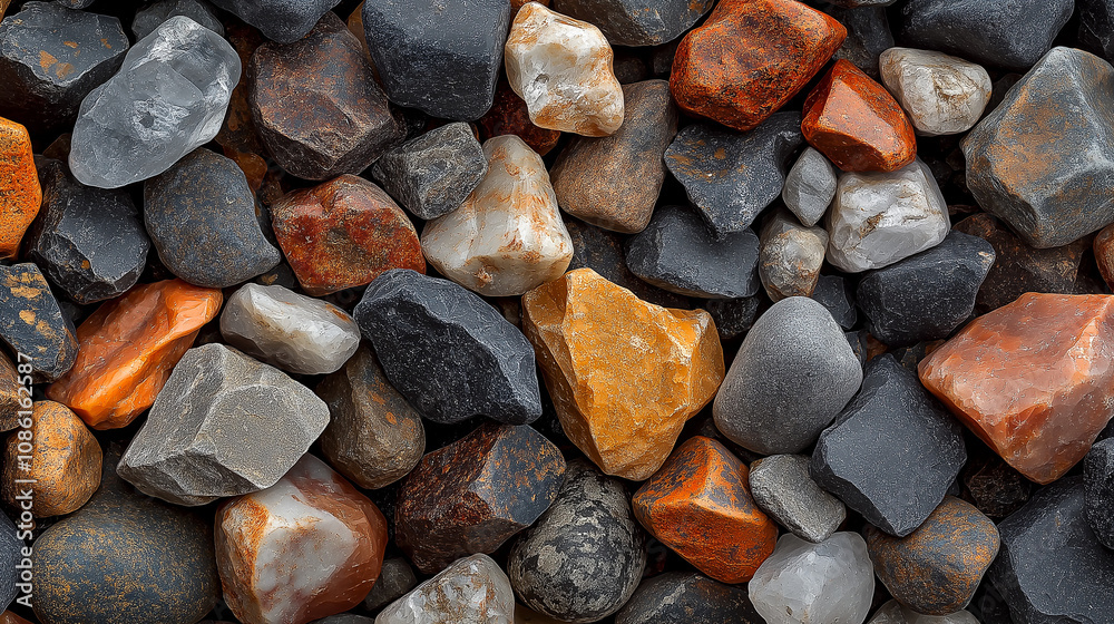A coarse gravel texture, with small, mixed stones in shades of gray, brown, and white, creating a raw, outdoor feel, perfect for rugged and natural compositions A coarse gravel texture, with small, mixed stones in shades of gray, brown, and white, creating a raw, outdoor feel, perfect for rugged and natural compositions