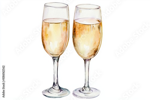 Two elegant champagne glasses filled with bubbly drink, perfect for celebrations and special occasions. white background