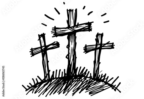 black and white picture of crosses on a hill vector religion christ, god symbol religious