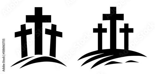 black and white picture of crosses on a hill vector religion christ, god symbol religious