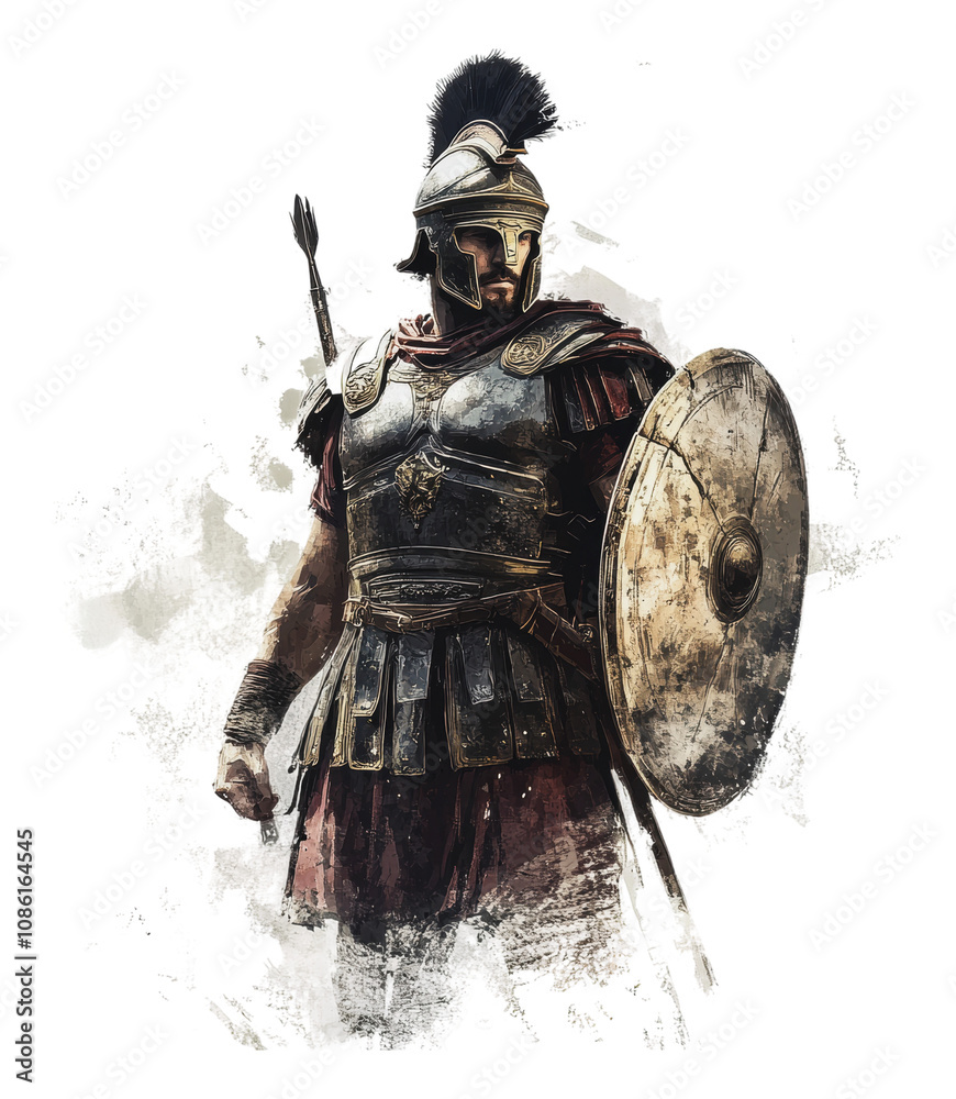 Naklejka premium PNG Ancient warrior stands ready for battle at dusk