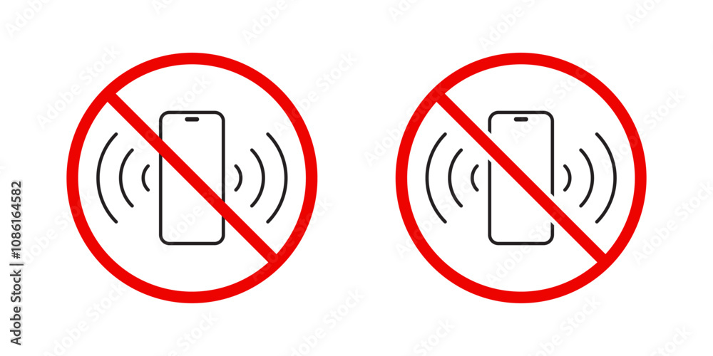 Silent phone, smartphone prohibition sign icon. Cellphone forbidden warning symbol Silent phone, smartphone prohibition sign icon. Cellphone forbidden warning symbol