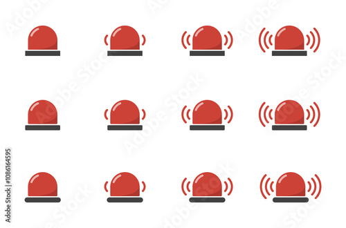 Emergency siren icon set collection in flat style. Ambulance, police light sign symbol