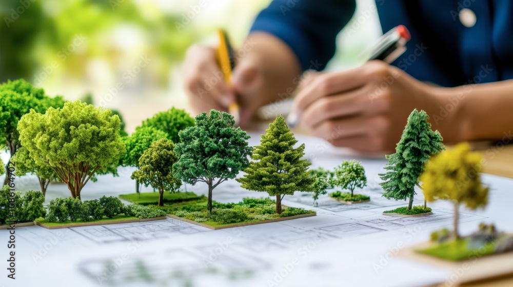 Fototapeta premium Model Trees and Plans for Landscape Design Projects