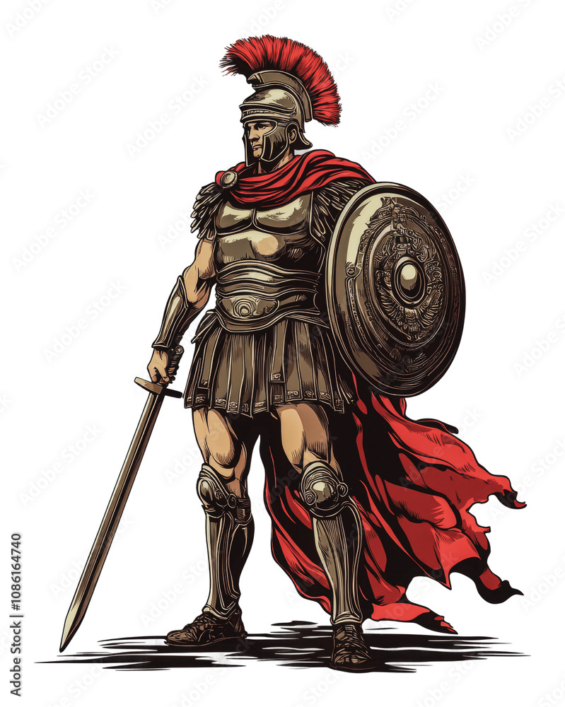 Obraz premium PNG Roman soldier in traditional armor standing proud