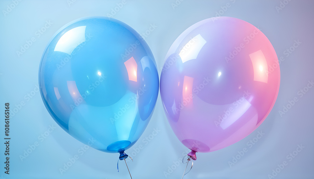 Pair of pastel-colored balloons floating together in harmony on a serene light blue background. Generative AI Pair of pastel-colored balloons floating together in harmony on a serene light blue background. Generative AI