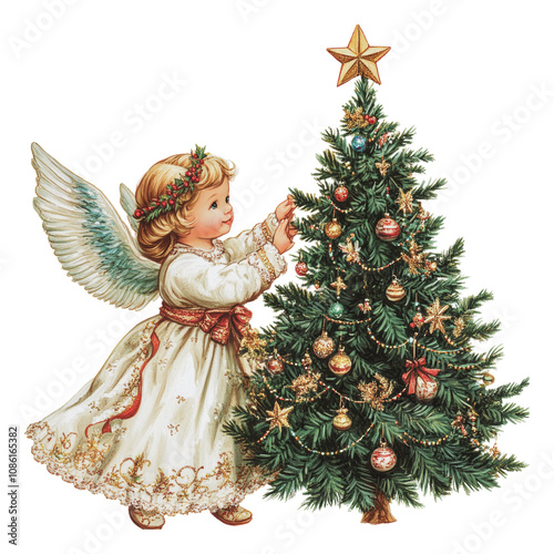 PNG Angel decorates the Christmas tree