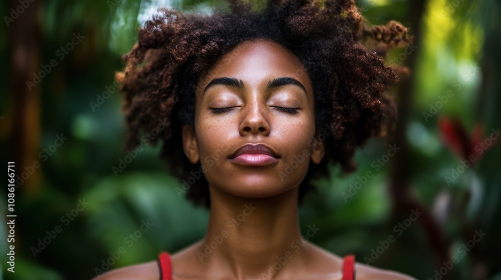 Calm Woman with Closed Eyes in Natural Environment