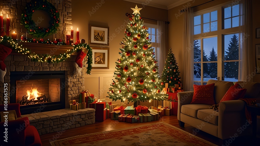 Festive Christmas event decorated tree genrative ai Festive Christmas event decorated tree genrative ai