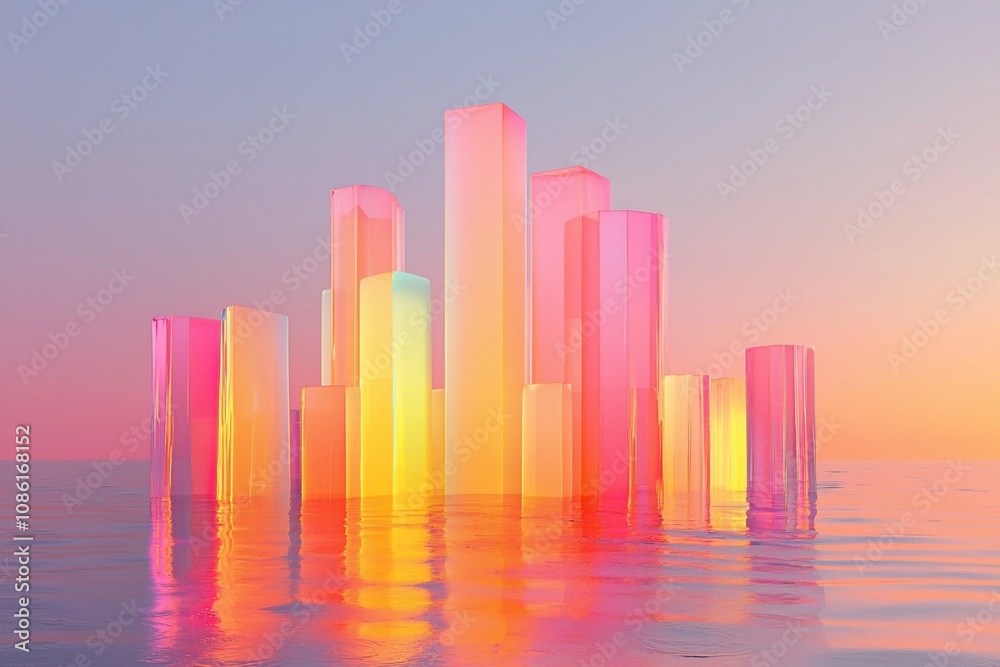 Dreamy Abstract Cityscape: Ethereal Colors Reflected on Water Dreamy Abstract Cityscape: Ethereal Colors Reflected on Water