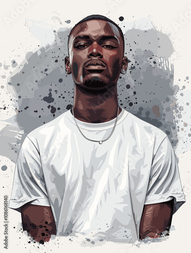 Handsome man in white t-shirt . Stylish Vector Illustration.