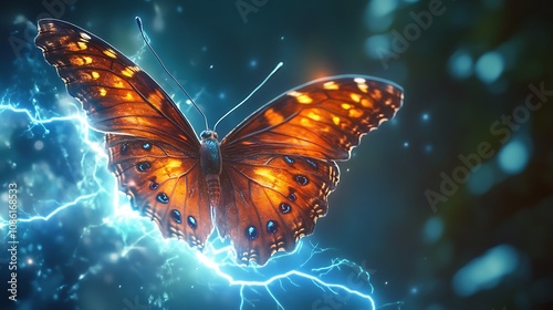 a butterfly with electric energy flowing through its wings