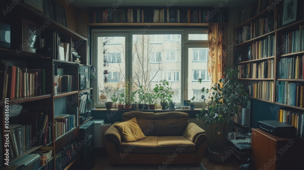 Cozy Reading Nook with Books and Indoor Plants Cozy Reading Nook with Books and Indoor Plants