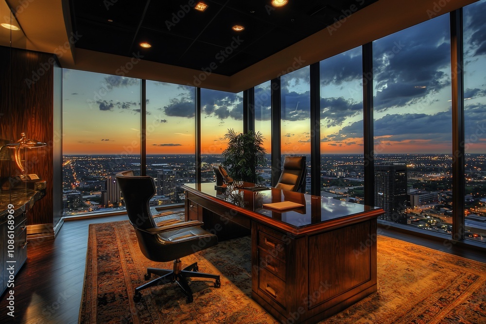 Modern Executive Office with Stunning Sunset View Modern Executive Office with Stunning Sunset View