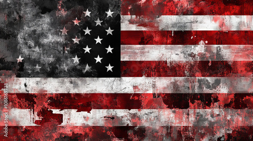 a stylized version of the American flag. The flag has 13 stars arranged in a circle in the blue field, reminiscent of the original 13 colonies. The flag is depicted with a distressed, grunge texture, 