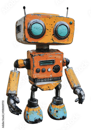 PNG Colorful vintage robot with big eyes