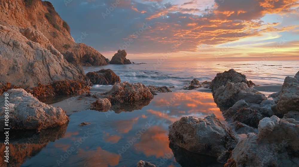 Serene Sunset Over the Ocean: A Natural Reflection Serene Sunset Over the Ocean: A Natural Reflection