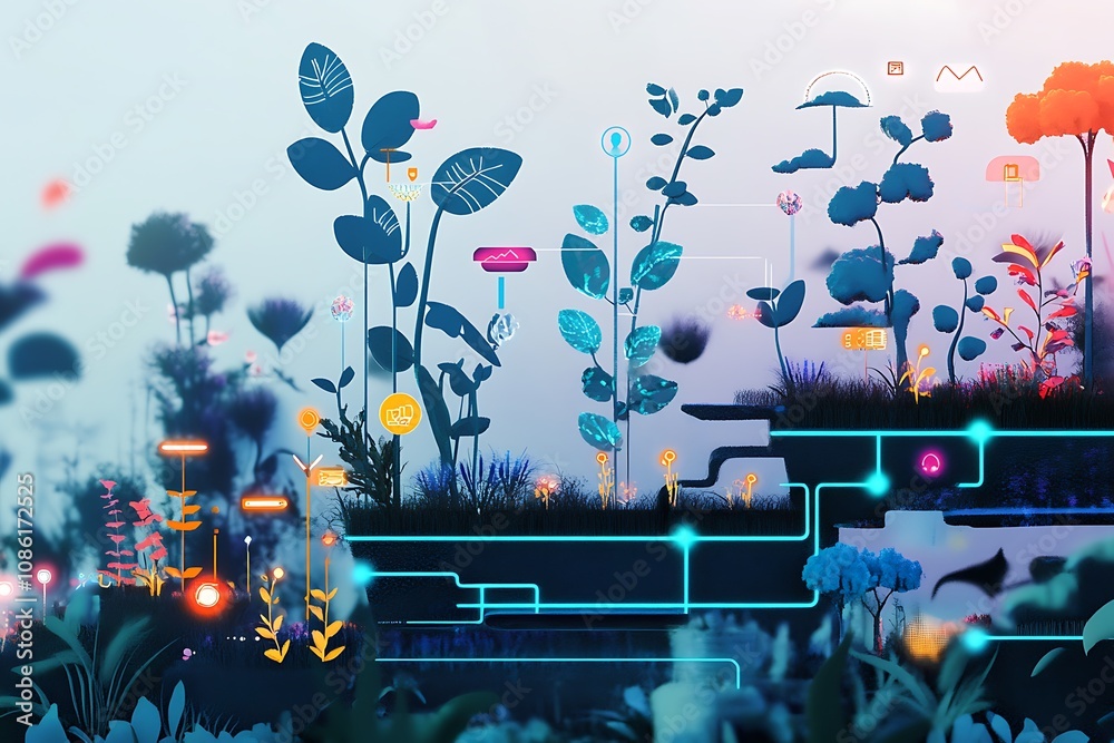 Obraz premium Digital Garden, Technology and Nature Symbiosis