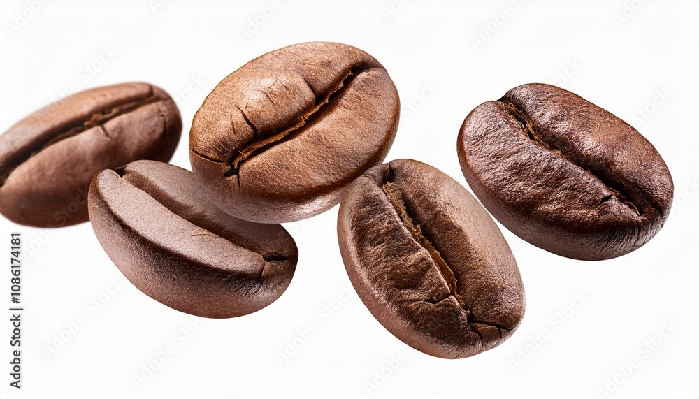 Obraz premium coffee beans floating isolated on white background