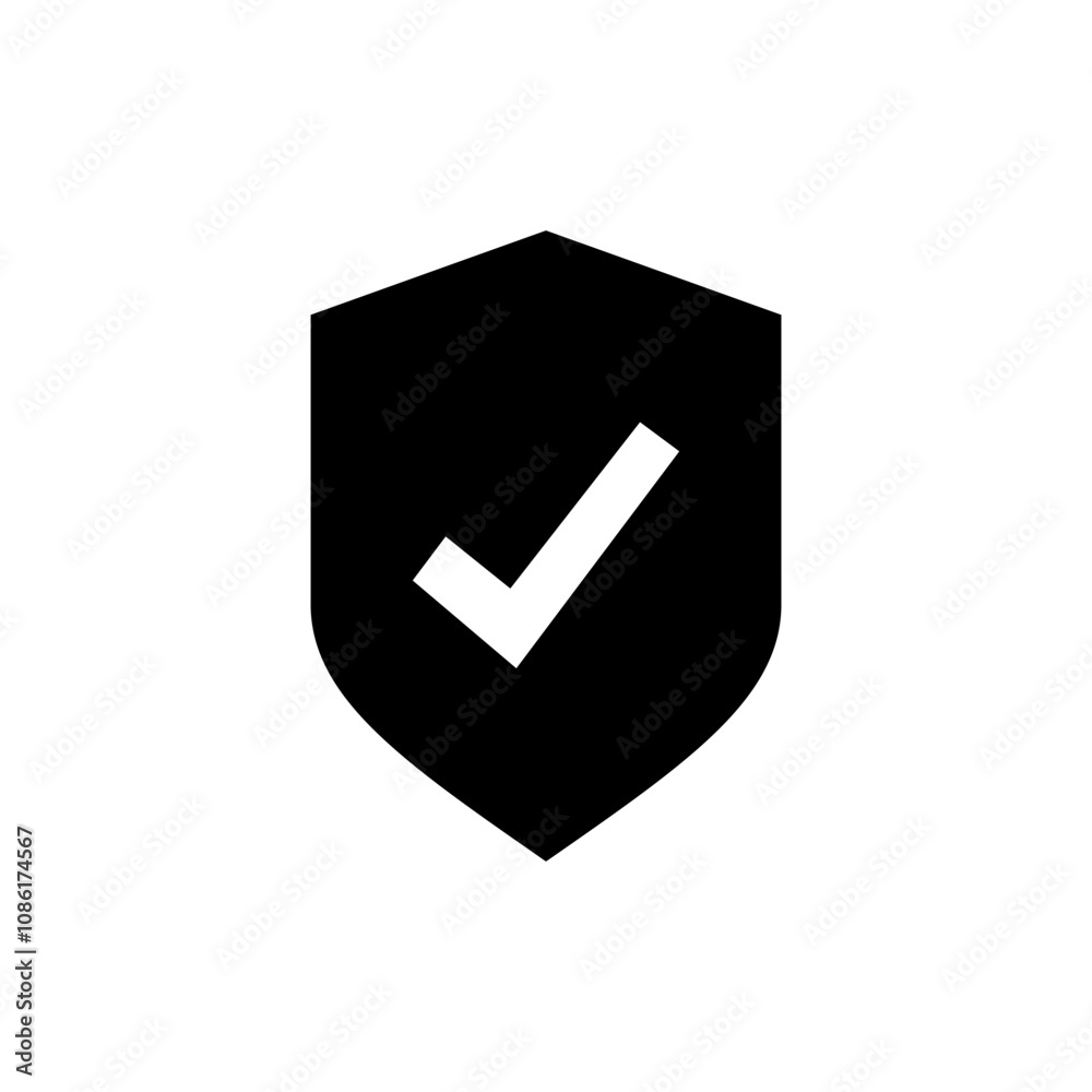 Shield check mark icon vector. Protection approve sign. Insurance icon Shield check mark icon vector. Protection approve sign. Insurance icon