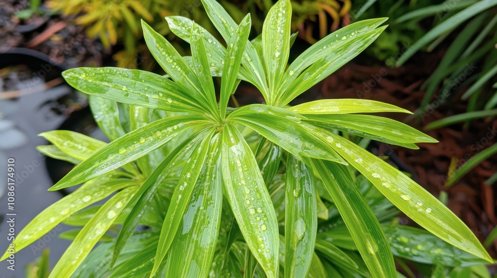 Fresh Green Plant with Water Droplets on Leaves Fresh Green Plant with Water Droplets on Leaves